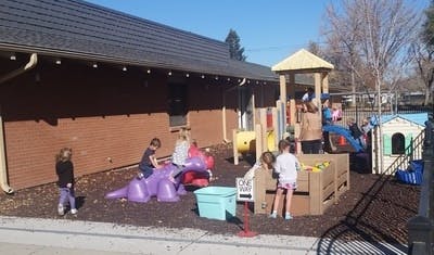 Children playing on a playground with various equipment