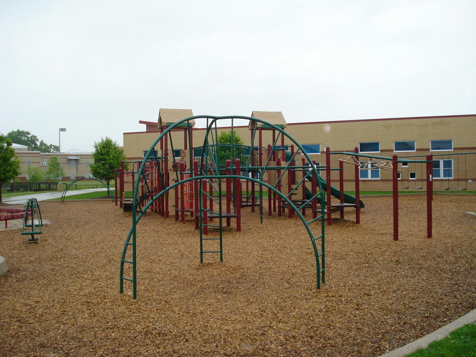 Playground with climbing structures and slides