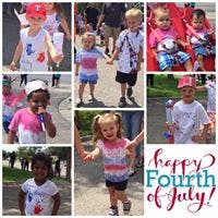 Collage of children in patriotic clothing, with text "Happy Fourth of July!"